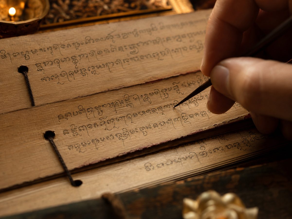 Lontar palm leaf, inscribed — the thousand-year medium