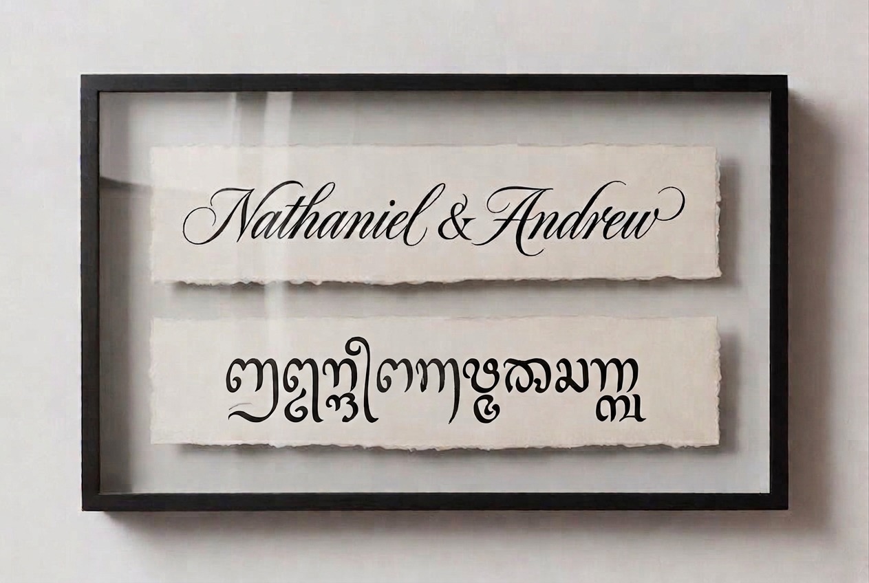 Handwritten Aksara Bali floating frame piece